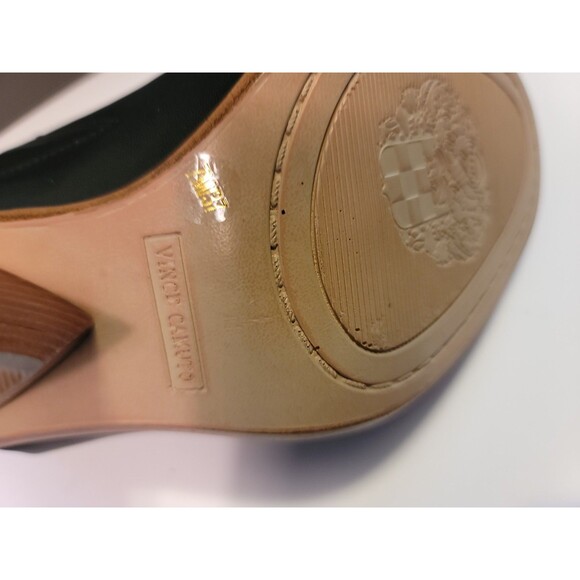 Vince Camuto Black Leather Platform Slide Wedge Wood Heel Sandals, Sz 7 Dormina - Picture 4 of 15